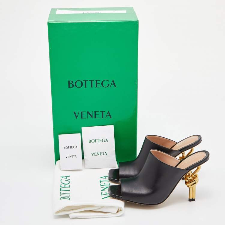 Pre Owned Bottega Veneta Black Leather Knot Heel Mules Size 36