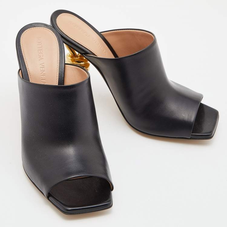 Pre Owned Bottega Veneta Black Leather Knot Heel Mules Size 36