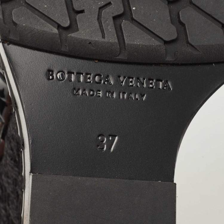 مملوكة مسبقًا Bottega Veneta Black Patent Leather Intrecciato Wedge Ankle Wrap Peep Toe Sandals Size 37