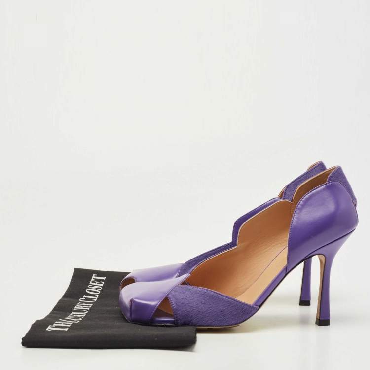 Pre Owned Bottega Veneta Purple Leather Cutout Accent D'Orsay Pumps Size 38