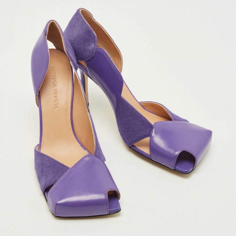 Pre Owned Bottega Veneta Purple Leather Cutout Accent D'Orsay Pumps Size 38