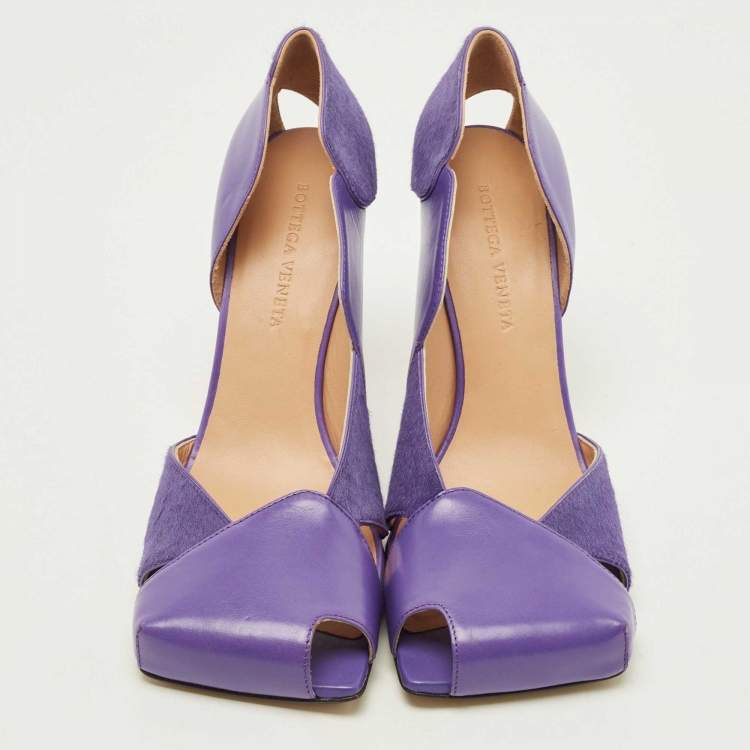 Pre Owned Bottega Veneta Purple Leather Cutout Accent D'Orsay Pumps Size 38