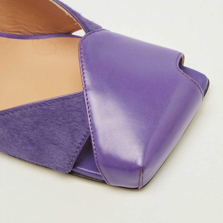 Pre Owned Bottega Veneta Purple Leather Cutout Accent D'Orsay Pumps Size 38