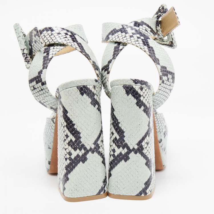Pre Owned Bottega Veneta Two Tone Embossed Snakeskin Square Toe Ankle Strap Pumps Size 38