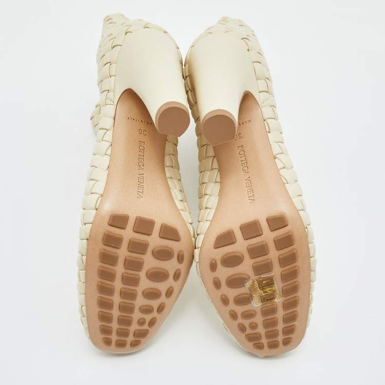 Pre Owned Bottega Veneta Beige Intrecciato Leather Canalazzo Ankle Boots Size 36