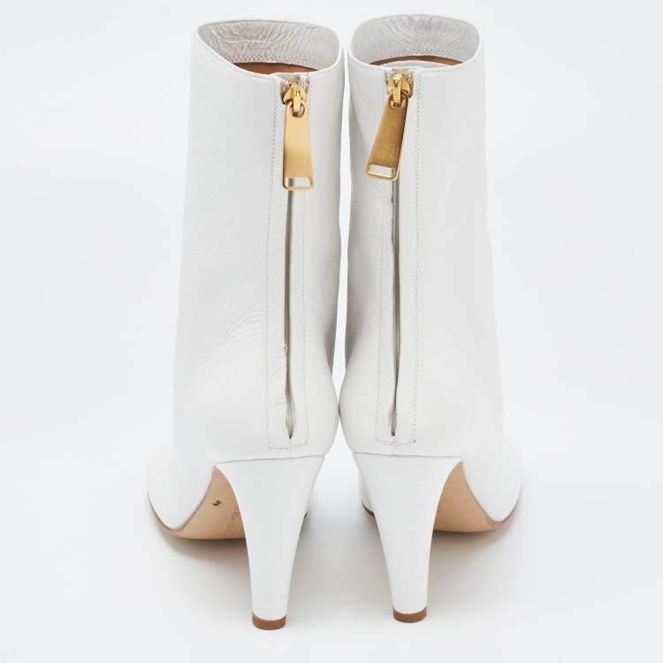 Pre Owned Bottega Veneta White Leather Ankle Boots Size 38.5
