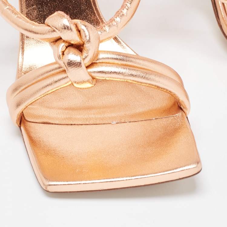 Pre Owned Bottega Veneta Rose Gold Knotted Leather Ankle Tie Sandals Size 36