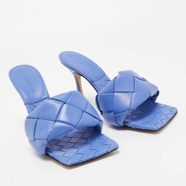 Pre Owned Bottega Veneta Blue Intrecciato Leather Lido Slide Sandals Size 40