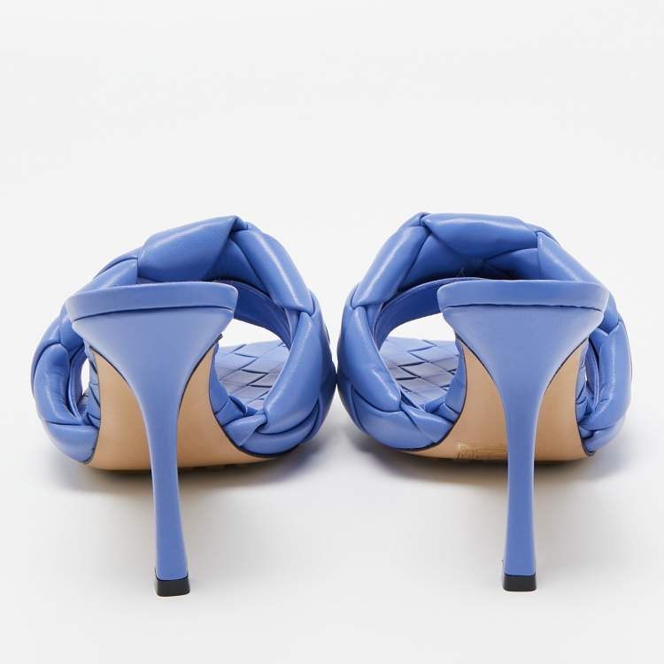 Pre Owned Bottega Veneta Blue Intrecciato Leather Lido Slide Sandals Size 40