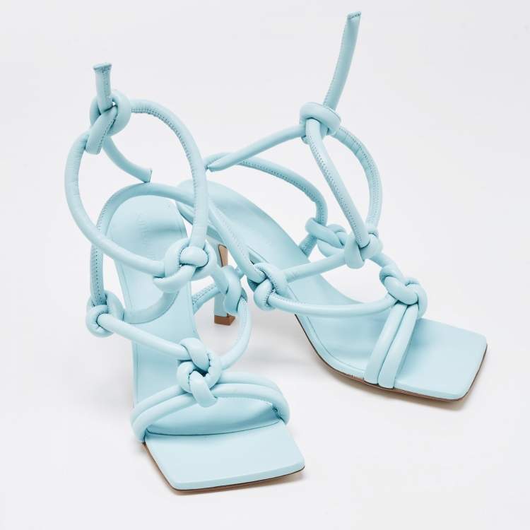 مملوكة مسبقًا Bottega Veneta Blue Knotted Leather Ankle Strap Sandals Size 36