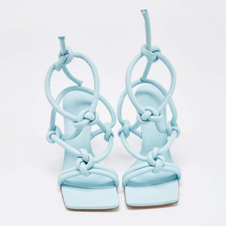 مملوكة مسبقًا Bottega Veneta Blue Knotted Leather Ankle Strap Sandals Size 36