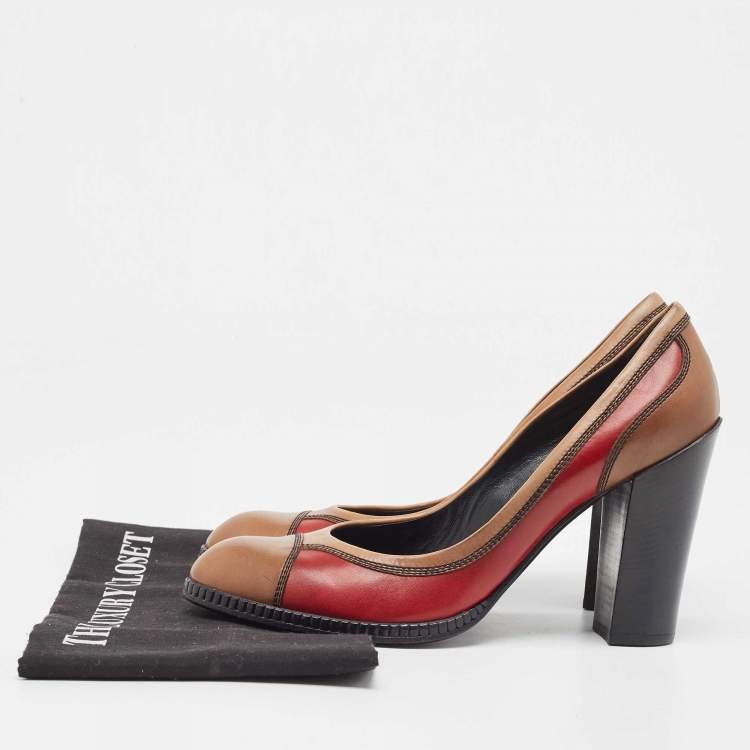 Pre Owned Bottega Veneta Tricolor Leather Block Heel Pumps Size 40