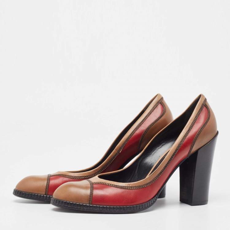 Pre Owned Bottega Veneta Tricolor Leather Block Heel Pumps Size 40