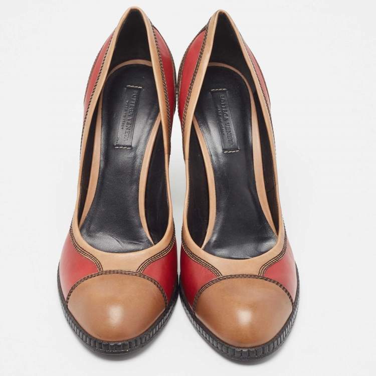 Pre Owned Bottega Veneta Tricolor Leather Block Heel Pumps Size 40