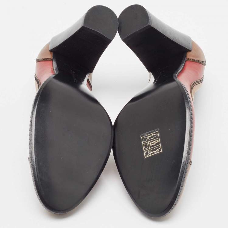 Pre Owned Bottega Veneta Tricolor Leather Block Heel Pumps Size 40