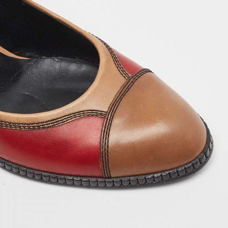 Pre Owned Bottega Veneta Tricolor Leather Block Heel Pumps Size 40