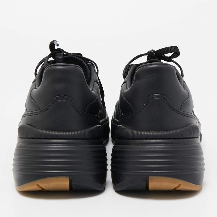 Pre Owned Bottega Veneta Black Leather Low Top Lace Up Sneakers Size 38.5