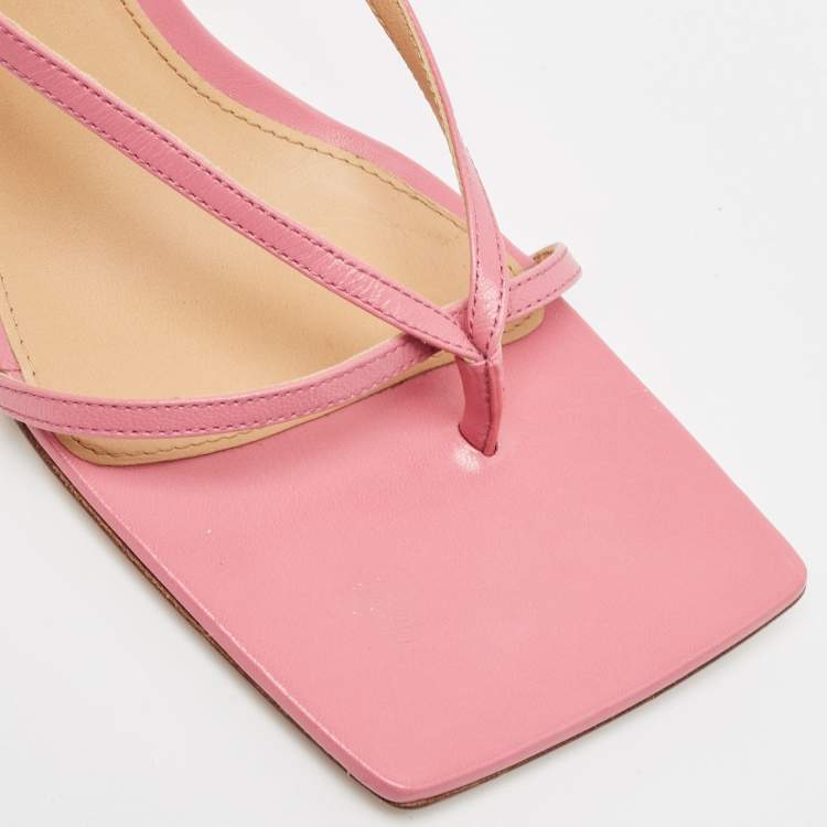 Pre Owned Bottega Veneta Pink Leather Stretch Ankle Strap Sandals Size 40.5