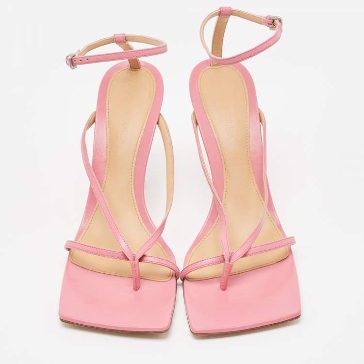 Pre Owned Bottega Veneta Pink Leather Stretch Ankle Strap Sandals Size 40.5