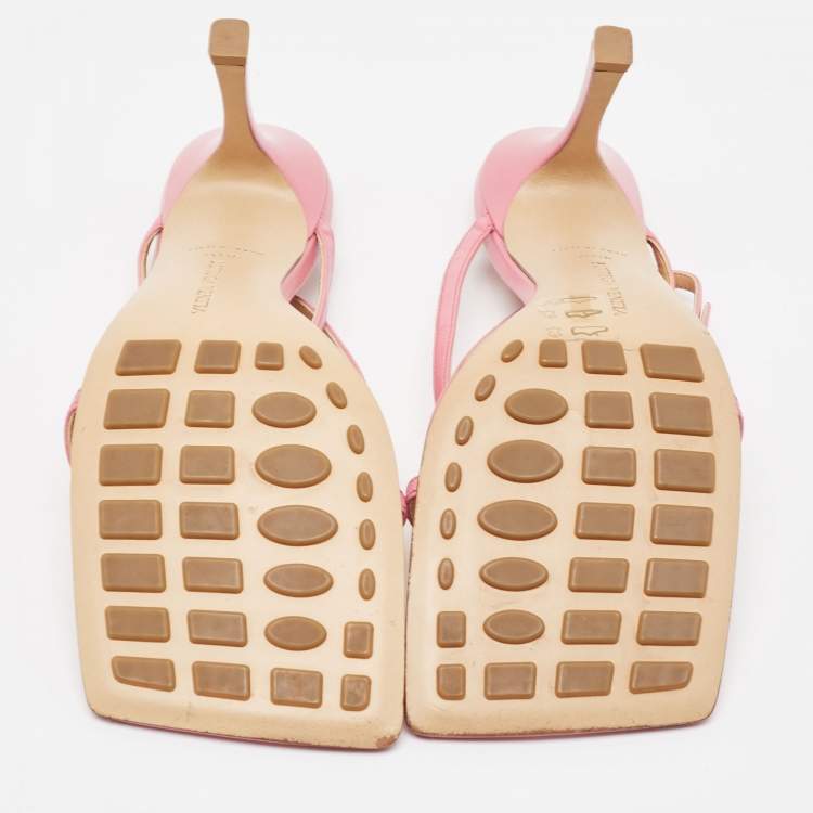 Pre Owned Bottega Veneta Pink Leather Stretch Ankle Strap Sandals Size 40.5