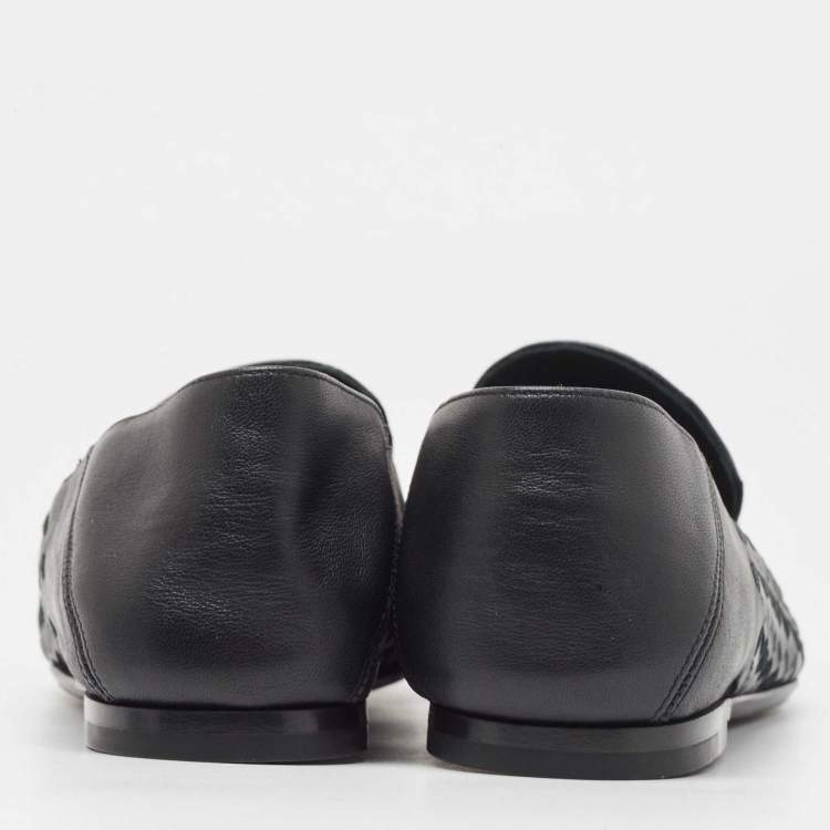 Pre Owned Bottega Veneta Black Leather Intrecciato Loafers Size 38