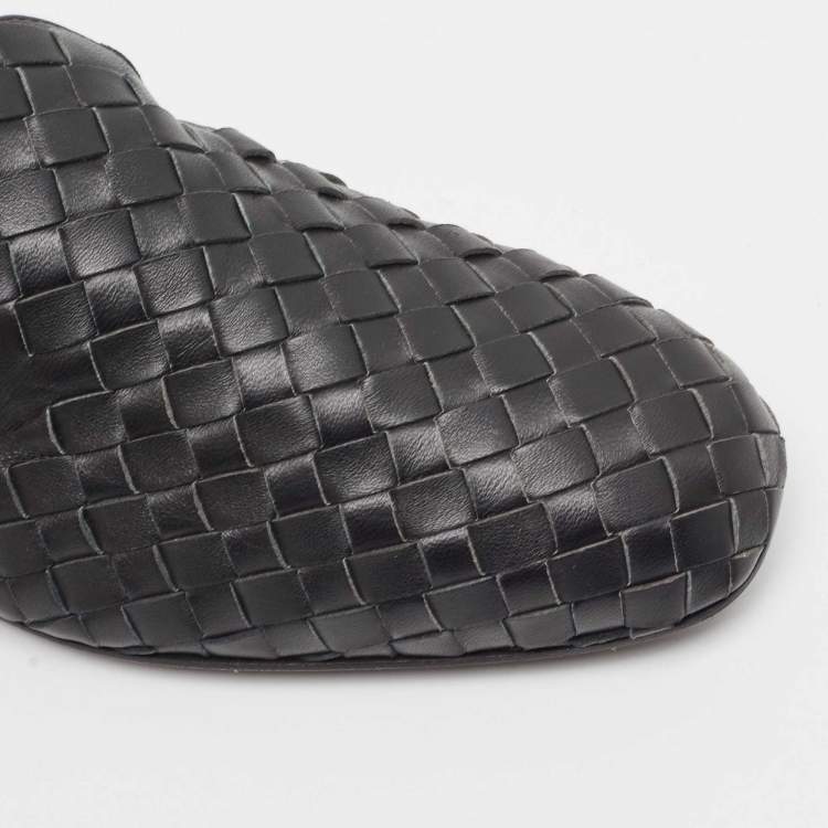 Pre Owned Bottega Veneta Black Leather Intrecciato Loafers Size 38