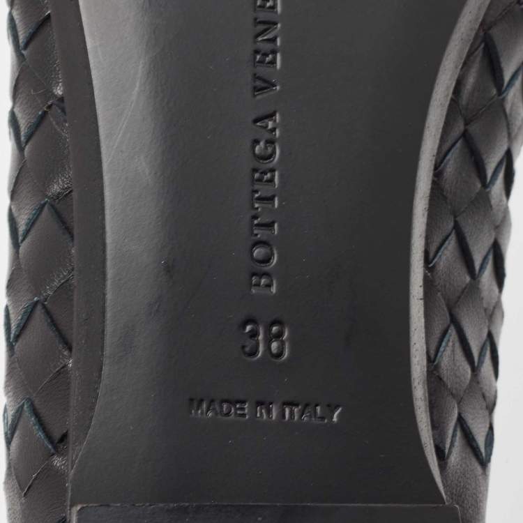 Pre Owned Bottega Veneta Black Leather Intrecciato Loafers Size 38