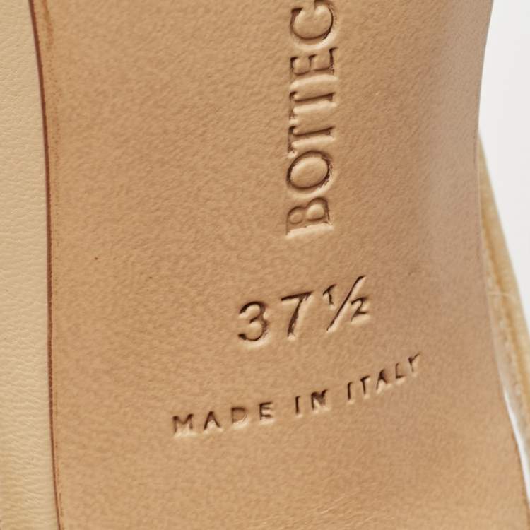 Pre Owned Bottega Veneta Cream Leather Stretch Ankle Strap Sandals Size 37.5