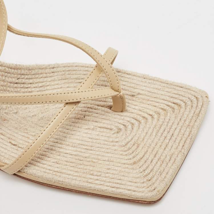 Pre Owned Bottega Veneta Cream Leather Stretch Ankle Strap Sandals Size 37.5