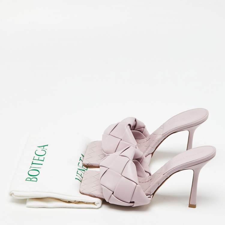 Pre Owned Bottega Veneta Lilac Intrecciato Leather Lido Slide Sandals Size 38