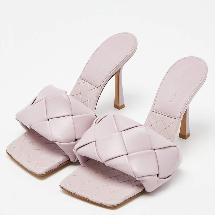 Pre Owned Bottega Veneta Lilac Intrecciato Leather Lido Slide Sandals Size 38