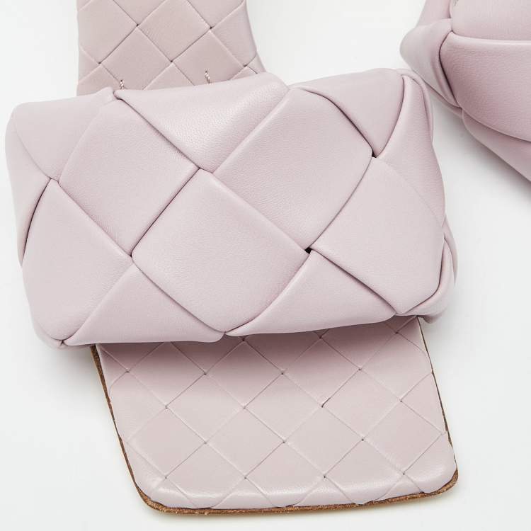 Pre Owned Bottega Veneta Lilac Intrecciato Leather Lido Slide Sandals Size 38