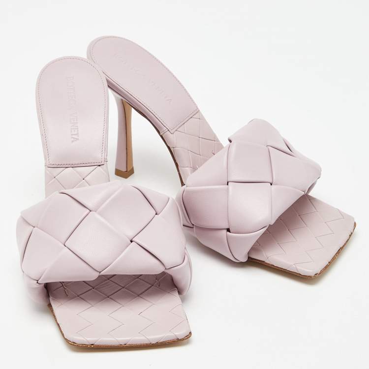 Pre Owned Bottega Veneta Lilac Intrecciato Leather Lido Slide Sandals Size 38