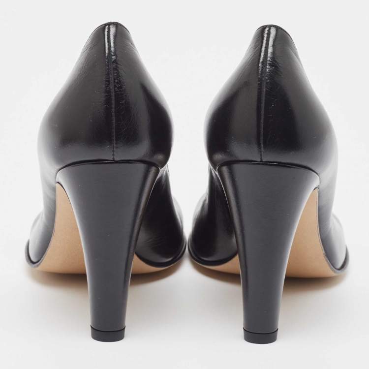 Pre Owned Bottega Veneta Black Leather Square Toe Pumps Size 37