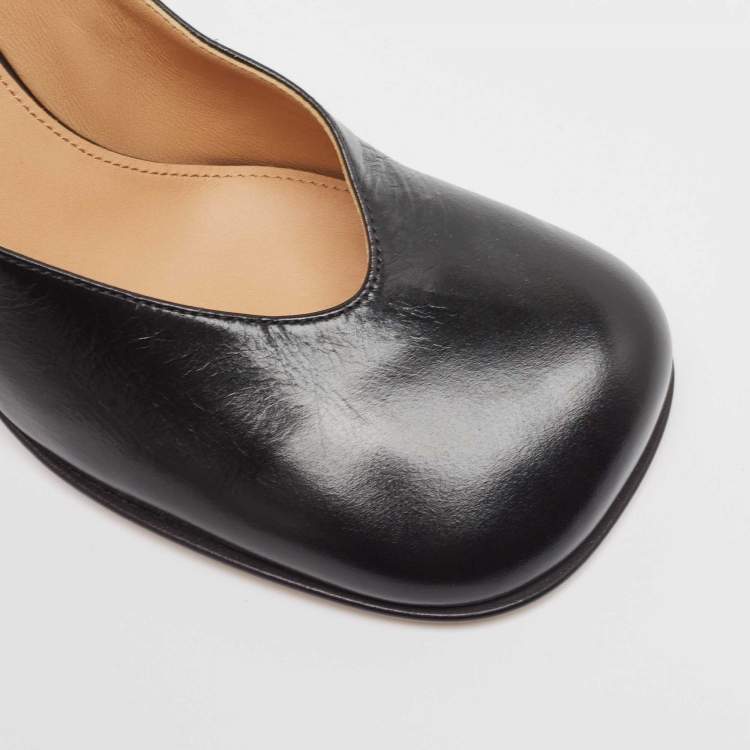 Pre Owned Bottega Veneta Black Leather Square Toe Pumps Size 37
