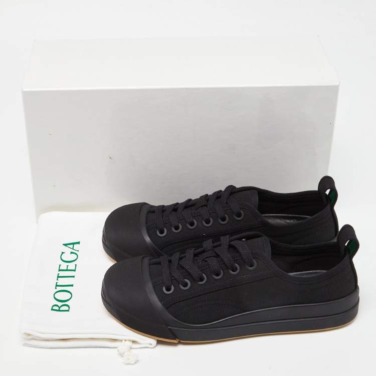 Pre Owned Bottega Veneta Black Canvas and Leather Vulcan Low Top Sneakers Size 38.5