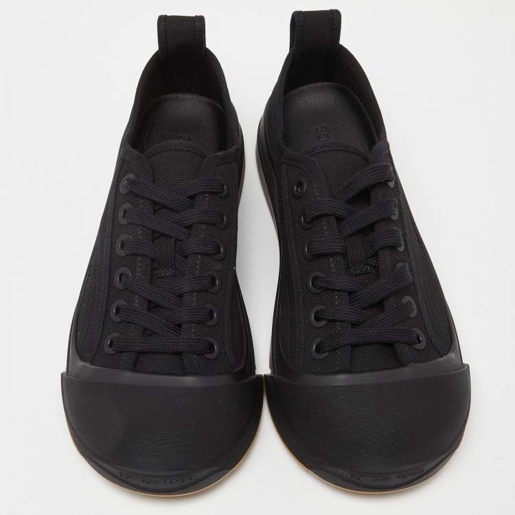 Pre Owned Bottega Veneta Black Canvas and Leather Vulcan Low Top Sneakers Size 38.5