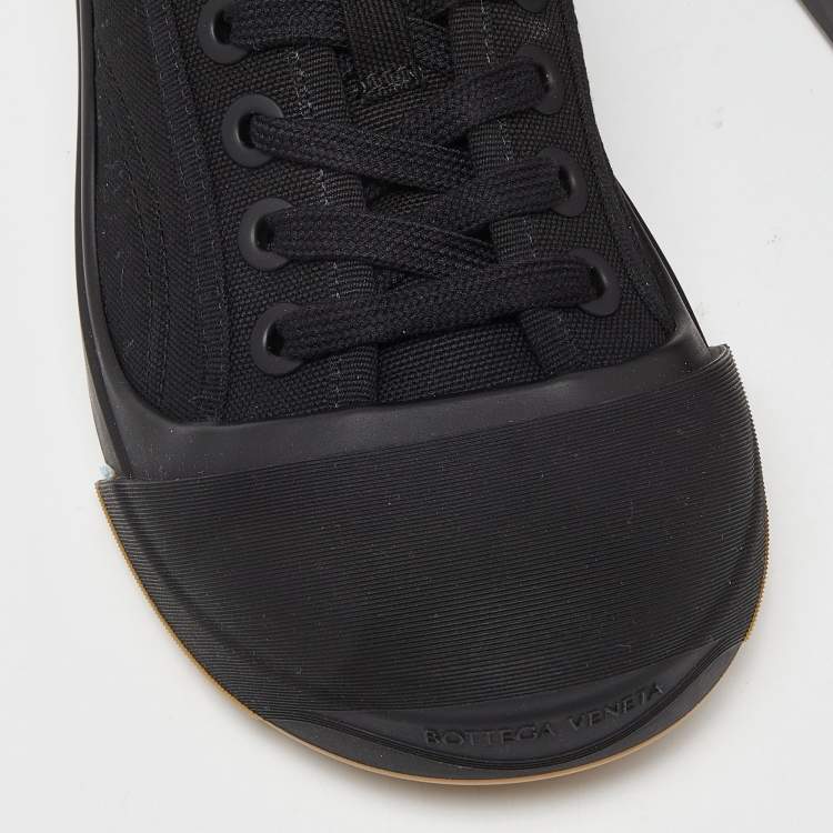 Pre Owned Bottega Veneta Black Canvas and Leather Vulcan Low Top Sneakers Size 38.5