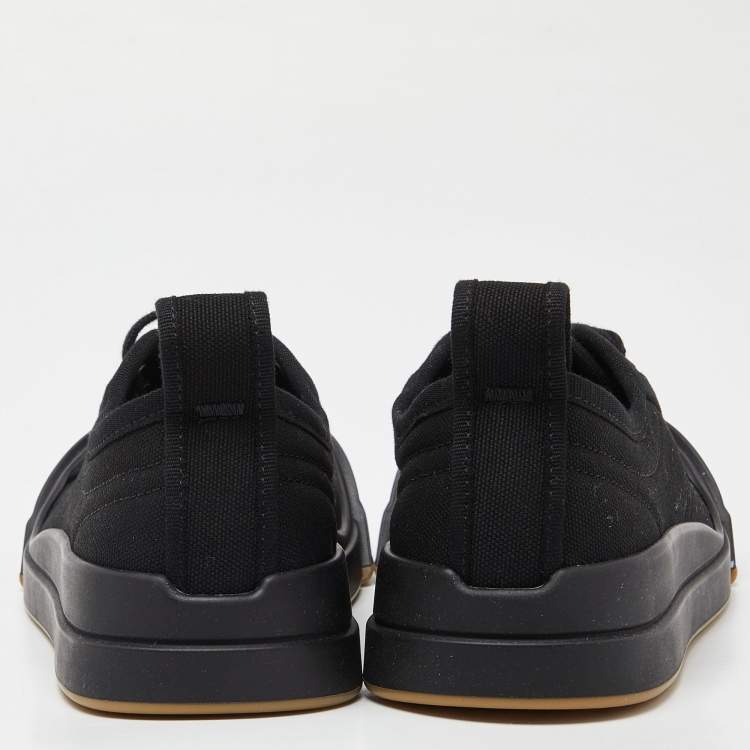 Pre Owned Bottega Veneta Black Canvas and Leather Vulcan Low Top Sneakers Size 38.5