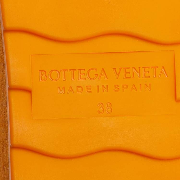 Pre Owned Bottega Veneta Orange Mesh and Leather Lace-Up Wedge Platform Espadrilles Ankle Tie Sandals Size 38