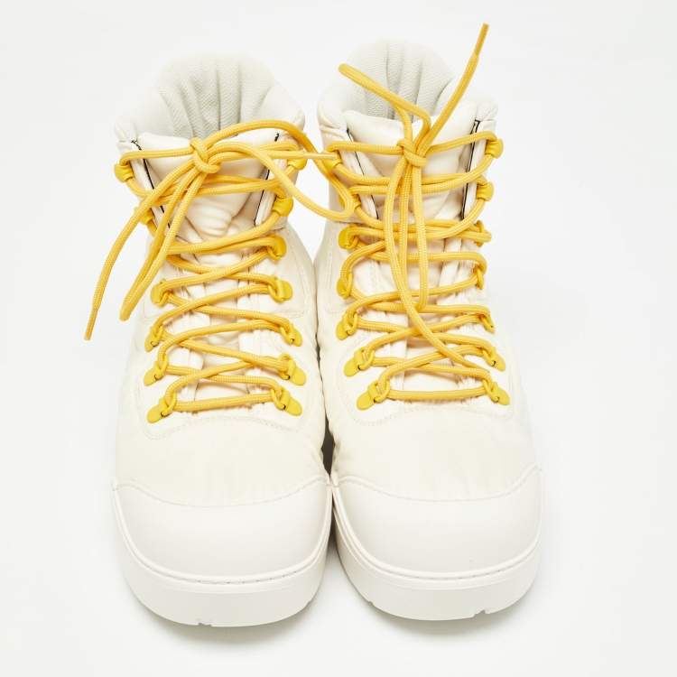Pre Owned Bottega Veneta Cream Leather and Nylon High Top Sneakers Size 36