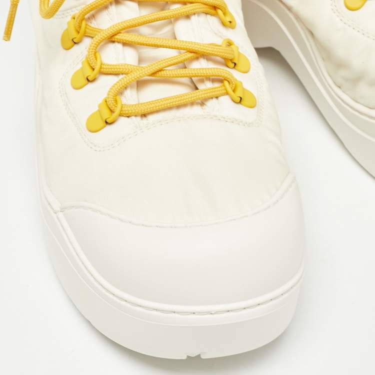 Pre Owned Bottega Veneta Cream Leather and Nylon High Top Sneakers Size 36