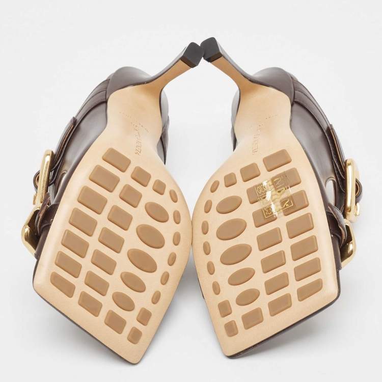 Pre Owned Bottega Veneta Brown Leather Stretch Buckle Slide Sandals Size 36