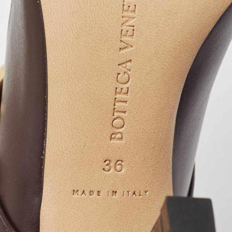 Pre Owned Bottega Veneta Brown Leather Stretch Buckle Slide Sandals Size 36