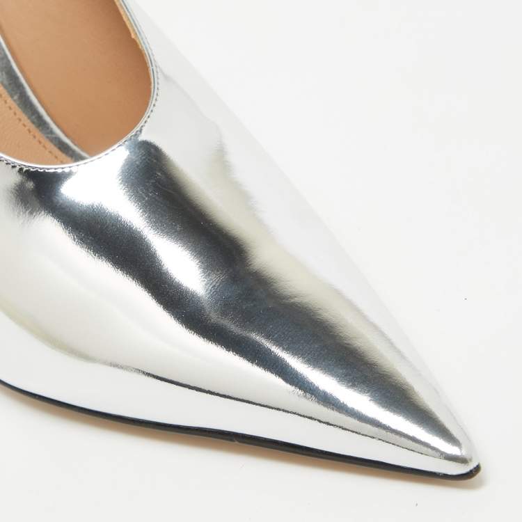 Pre Owned Bottega Veneta Sliver Leather Mules Size 39 