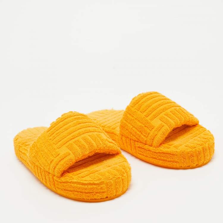 Pre Owned Bottega Veneta Orange Cotton Fabric Resort Sponge Platform Slides Size 40