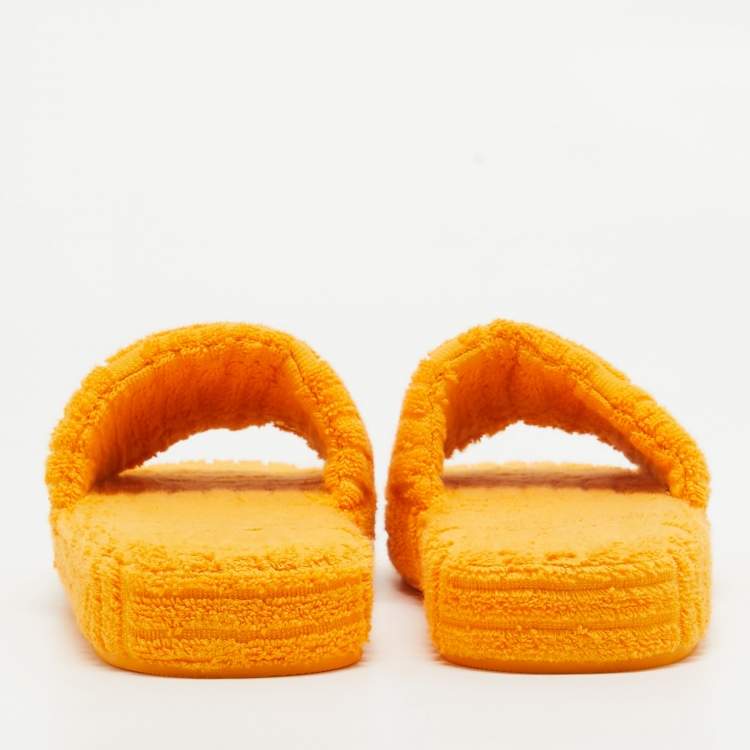 Pre Owned Bottega Veneta Orange Cotton Fabric Resort Sponge Platform Slides Size 40