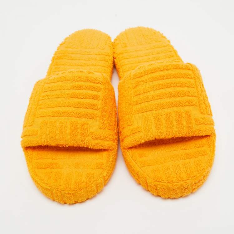 Pre Owned Bottega Veneta Orange Cotton Fabric Resort Sponge Platform Slides Size 40