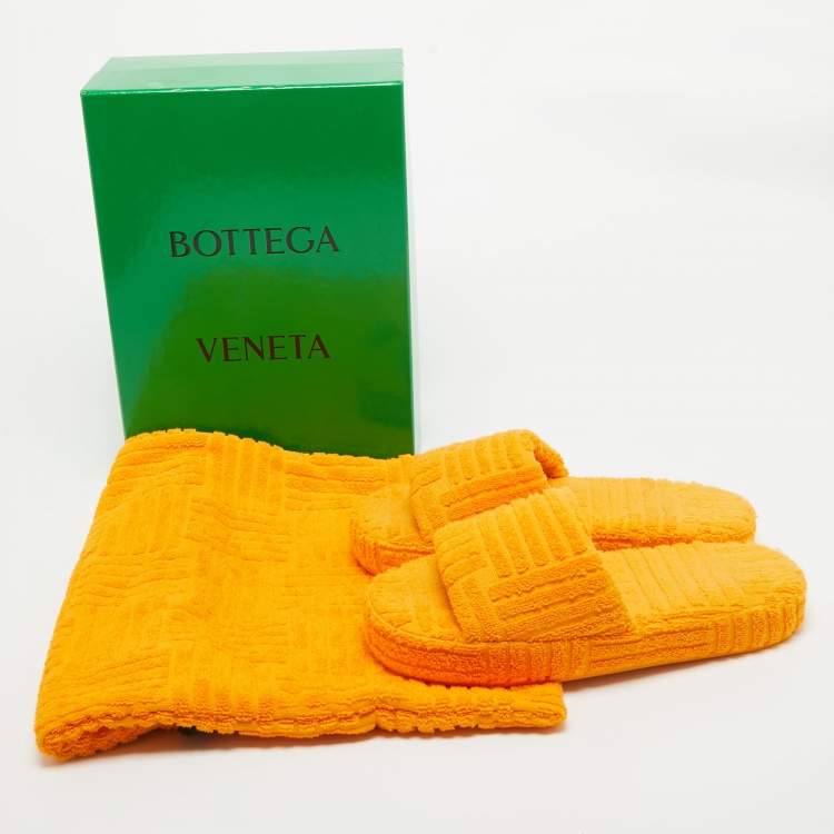 Pre Owned Bottega Veneta Orange Cotton Fabric Resort Sponge Platform Slides Size 40