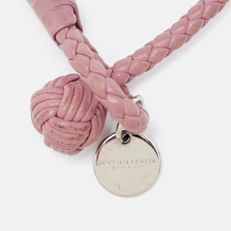 Pre Owned Bottega Veneta Intrecciato Leather Silver Tone Bracelet